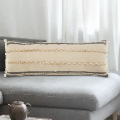 Kirkland's Home Natural Jute Braided Stripe Lumbar Pillow- Pillows