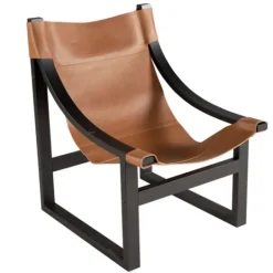Kirkland's Home Natural Leather And Black Wood Sling Accent Chair- Accent Chairs