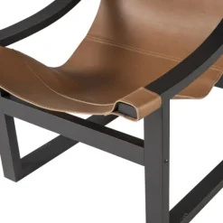 Kirkland's Home Natural Leather And Black Wood Sling Accent Chair- Accent Chairs