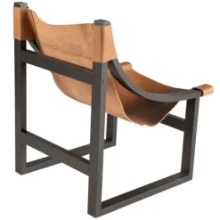 Kirkland's Home Natural Leather And Black Wood Sling Accent Chair- Accent Chairs