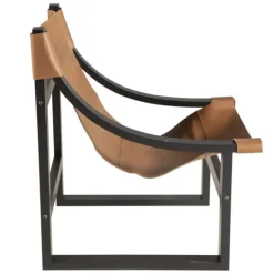 Kirkland's Home Natural Leather And Black Wood Sling Accent Chair- Accent Chairs