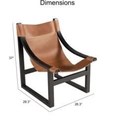 Kirkland's Home Natural Leather And Black Wood Sling Accent Chair- Accent Chairs