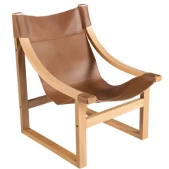 Kirkland's Home Natural Leather And Wood Sling Accent Chair- Accent Chairs