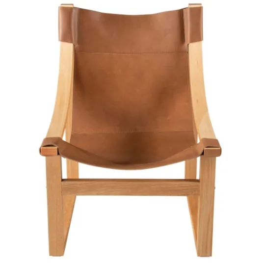 Kirkland's Home Natural Leather And Wood Sling Accent Chair- Accent Chairs