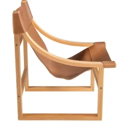 Kirkland's Home Natural Leather And Wood Sling Accent Chair- Accent Chairs