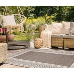 Kirkland's Home Natural Linear Macy Indoor/Outdoor Area Rug, 6X9- Outdoor Rugs