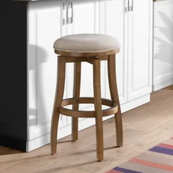 Kirkland's Home Natural Linen Barrel Base Swivel Bar Stool- Bar Stools & Counter Height Stools
