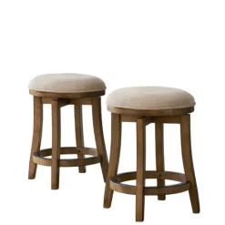 Kirkland's Home Natural Linen Barrel Base Swivel Counter Stool Set- Bar Stools & Counter Height Stools