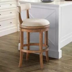 Kirkland's Home Natural Linen Upholstered Swivel Bar Stool- Bar Stools & Counter Height Stools