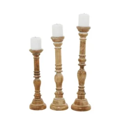 Kirkland's Home Natural Mango Wood Carved Candle Holders, Set Of 3- Candle Holders