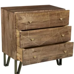 Kirkland's Home Natural Mango Wood Chest With Brass Inlay- Dressers & Chests