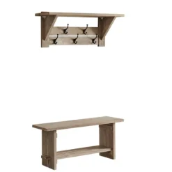 Kirkland's Home Natural Mango Wood 2-Pc. Wall Hook And Bench Set- Entryway Furniture
