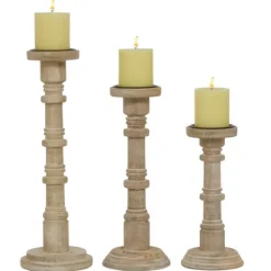 Kirkland's Home Natural Mango Wood Pillar Candle Holders, Set Of 3- Candle Holders