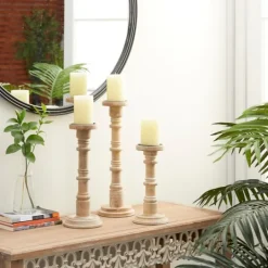 Kirkland's Home Natural Mango Wood Pillar Candle Holders, Set Of 3- Candle Holders