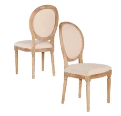 Kirkland's Home Natural Oval Back Linen Dining Chairs, Set Of 2- Dining Chairs