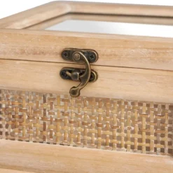 Kirkland's Home Natural Rat And Glass Top Boxes, Set Of 2- Baskets & Boxes