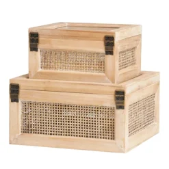 Kirkland's Home Natural Rat And Glass Top Boxes, Set Of 2- Baskets & Boxes