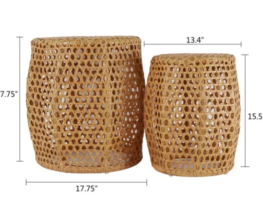 Kirkland's Home Natural Rat Drum 2-Pc. Accent Table Set- Accent & End Tables