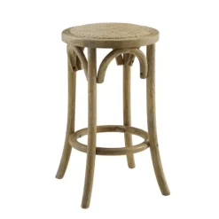 Kirkland's Home Natural Rat Upholstered Wood Counter Stool- Bar Stools & Counter Height Stools