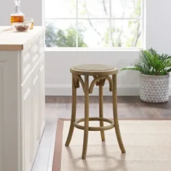 Kirkland's Home Natural Rat Upholstered Wood Counter Stool- Bar Stools & Counter Height Stools