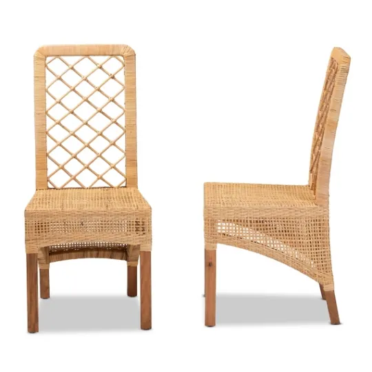 Kirkland's Home Natural Rat Woven Back Dining Chairs, Set Of 2- Dining Chairs