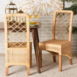 Kirkland's Home Natural Rat Woven Back Dining Chairs, Set Of 2- Dining Chairs