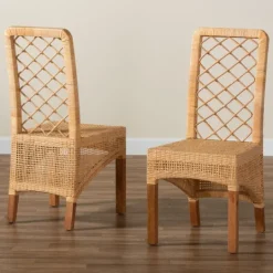 Kirkland's Home Natural Rat Woven Back Dining Chairs, Set Of 2- Dining Chairs