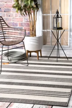 Kirkland's Home Natural Robin Stripe Outdoor Area Rug, 6X9- Outdoor Rugs