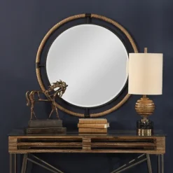 Kirkland's Home Natural Rope And Black Metal Round Wall Mirror- Decorative Mirrors