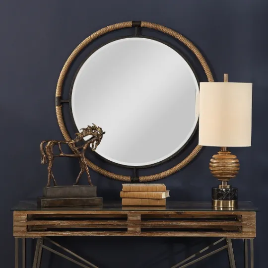 Kirkland's Home Natural Rope And Black Metal Round Wall Mirror- Decorative Mirrors
