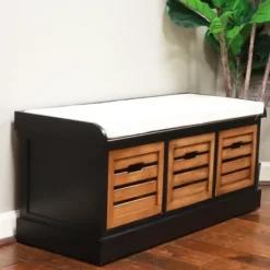 Kirkland's Home Natural Rustic Crate Upholstered Storage Bench- Benches & Ottomans
