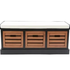 Kirkland's Home Natural Rustic Crate Upholstered Storage Bench- Benches & Ottomans