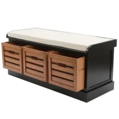 Kirkland's Home Natural Rustic Crate Upholstered Storage Bench- Benches & Ottomans