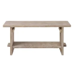 Kirkland's Home Natural Rustic Whitewashed Mango Wood Bench- Benches & Ottomans
