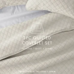 Kirkland's Home Natural Stitched Diamond 3-Pc. Queen Quilt Set- Quilts