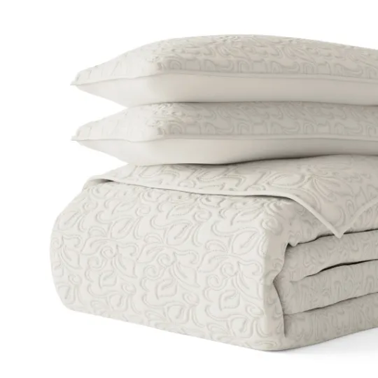 Kirkland's Home Natural Stitched Floral 2-Pc. Twin Quilt Set- Quilts