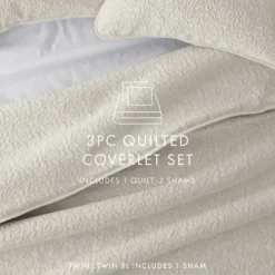 Kirkland's Home Natural Stitched Floral 2-Pc. Twin Quilt Set- Quilts