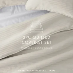 Kirkland's Home Natural Stitched Stripes 3-Pc. Queen Quilt Set- Quilts