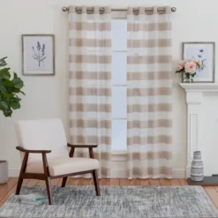 Kirkland's Home Natural Stripe Sheer Single Curtain Panel, 84 In.- Curtains & Drapes