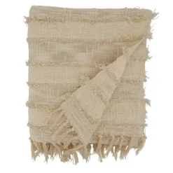 Kirkland's Home Natural Striped And Fringe Throw Blanket- Blankets & Throws