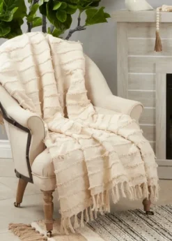 Kirkland's Home Natural Striped And Fringe Throw Blanket- Blankets & Throws