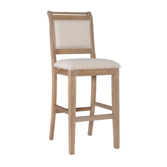 Kirkland's Home Natural Striped Upholstered Wood Frame Bar Stool- Bar Stools & Counter Height Stools