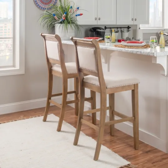 Kirkland's Home Natural Striped Upholstered Wood Frame Bar Stool- Bar Stools & Counter Height Stools