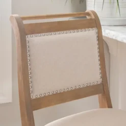 Kirkland's Home Natural Striped Upholstered Wood Frame Bar Stool- Bar Stools & Counter Height Stools