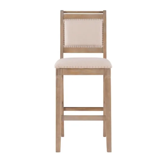 Kirkland's Home Natural Striped Upholstered Wood Frame Bar Stool- Bar Stools & Counter Height Stools