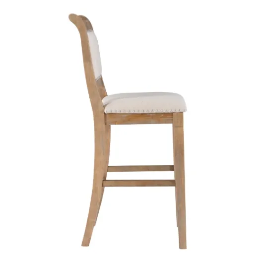 Kirkland's Home Natural Striped Upholstered Wood Frame Bar Stool- Bar Stools & Counter Height Stools