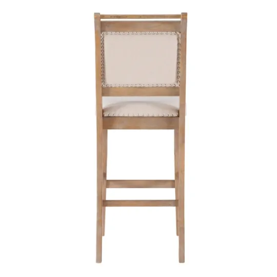 Kirkland's Home Natural Striped Upholstered Wood Frame Bar Stool- Bar Stools & Counter Height Stools