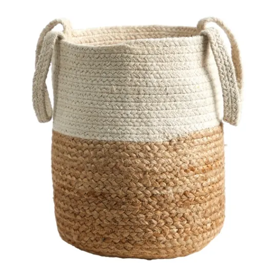 Kirkland's Home Natural Tan And White Jute Basket With Handles- Baskets & Boxes