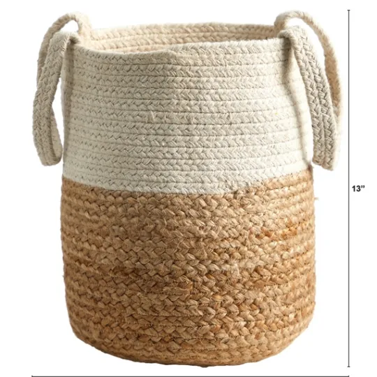 Kirkland's Home Natural Tan And White Jute Basket With Handles- Baskets & Boxes