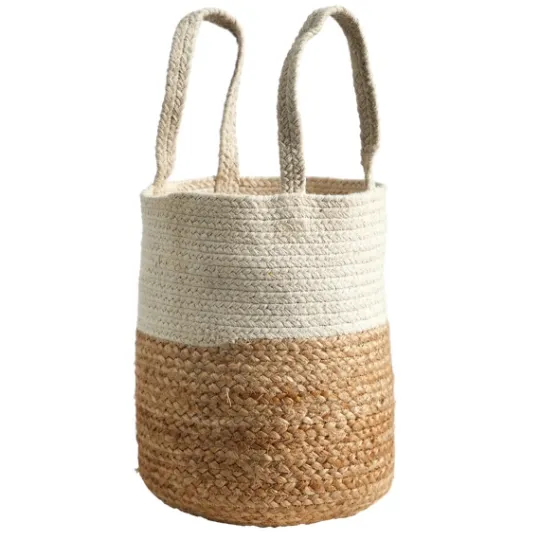 Kirkland's Home Natural Tan And White Jute Basket With Handles- Baskets & Boxes